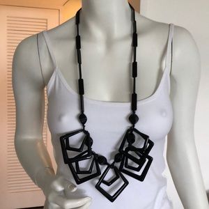 Italian unique black plastic necklace with geometric forms
